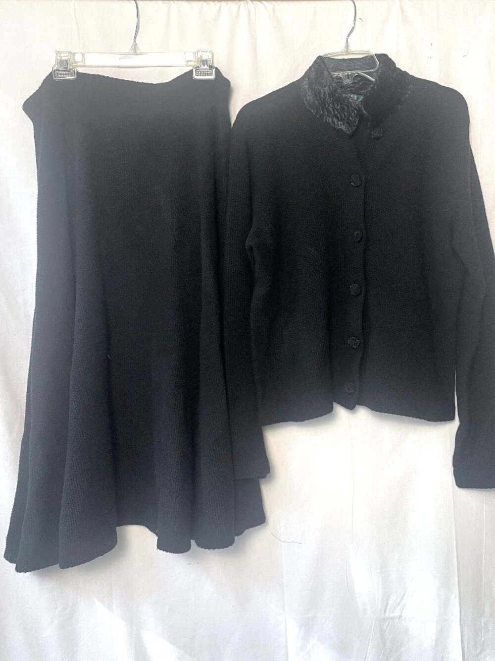 Lauren Ralph Lauren 100% Lambswool Skirt & Cardigan Set Black XL/L